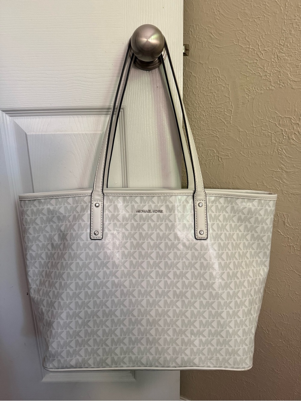 Michael Kors White/Light Gray MK Logo Tote